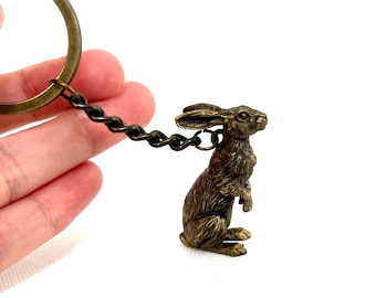Bronze Rabbit Keychain, Rabbit Keyholder, Hunter Accessory, Bunny Keychain, Rabbit Keyring, Christmas Gift Idea, Birthday Gift Idea