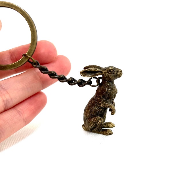 Porte-clé lapin en bronze, porte-clé lapin, accessoire chasseur, porte-clé lapin, porte-clé lapin, idée cadeau Noël, idée cadeau d'anniversaire