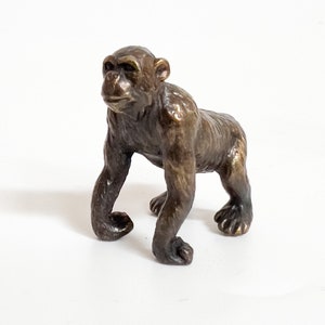 Bronze Monkey Statue, Monkey Sculpture, Christmas Gift, Chimpanzee Statue, Miniature Monkey Figurine, Collectible Animal Figure