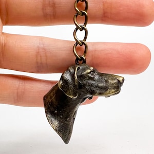 German Shorthaired Pointer, Bronze Kurzhaar Pointer Figure, Pointer Dog Keychain, Animal Lover Gift, Dog Face charm, Bronze Key Holder