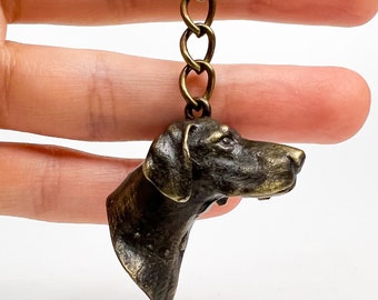 German Shorthaired Pointer-Bronze Kurzhaar Pointer Figurine-Pointer Dog Keychain-Animal Lover Gift-Dog Face charm-Bronze Keychain