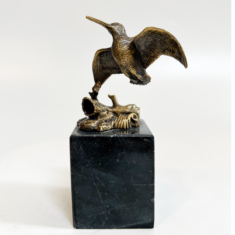 Statue de bécasse en bronze, bécasse sur marbre, sculpture de bécasse, figurine d'oiseau, article de décoration d'intérieur, statue d'oiseau, cadeau de pendaison de crémaillère image 2