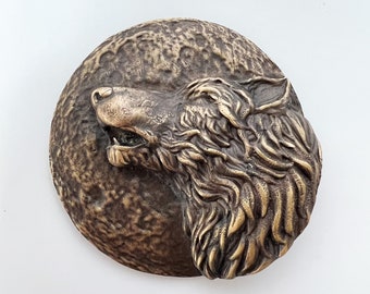 Médaillon de loup en bronze, médaillon de loup, breloque loup, médaillon animal, figurine de loup, pendentif loup, pièce de monnaie animal sauvage, presse-papiers loup, cadeau de bureau