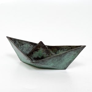 Small Bronze Paperboat Sculpture- Bronze Sailboat Statue - Origami Sailboat - Bronze Figure - Gift for Sailor - Folded Paper Ship