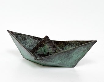 Small Bronze Paperboat Sculpture- Bronze Sailboat Statue - Origami Sailboat - Bronze Figure - Gift for Sailor - Folded Paper Ship