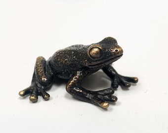 Bronze Frog Statue, Animal Sculpture, Christmas Gift, Animal Art Figure, Miniature Frog Sculpture, Collectible Miniature, Frog Sculpture