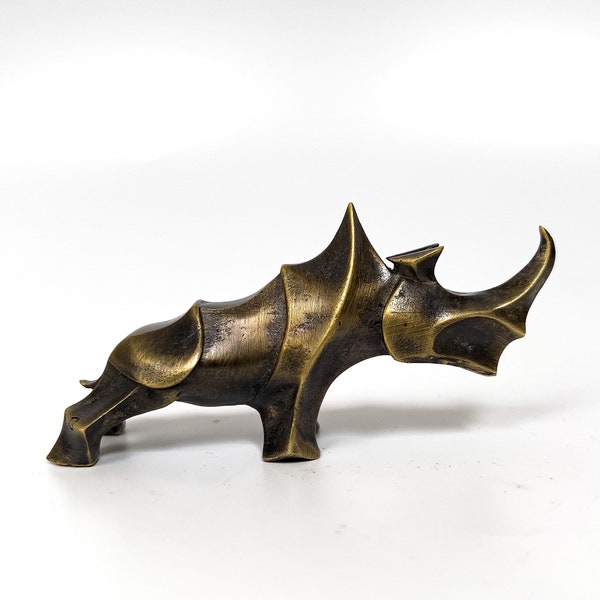 Bronze Rhino Statue, Rhinoceros Statue, Rhino Sculpture, Animal Figure, Home decoration gift, Bronze Ornament, Animal Horned Sculpture