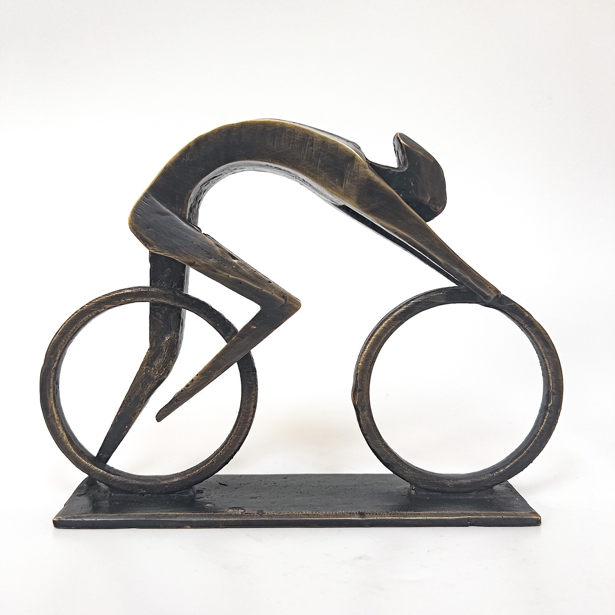 Figurine Décorative Cycliste Sur Vélo De Course - En Métal Argenté, Fait Main, Cadeau Pour Passionné