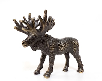 Bronze Moose Statue, Deer Statue, Reindeer Sculpture, Christmas Gift, Cariboo Statue, Animal Art Figure, Miniature Statue, New Year Gift