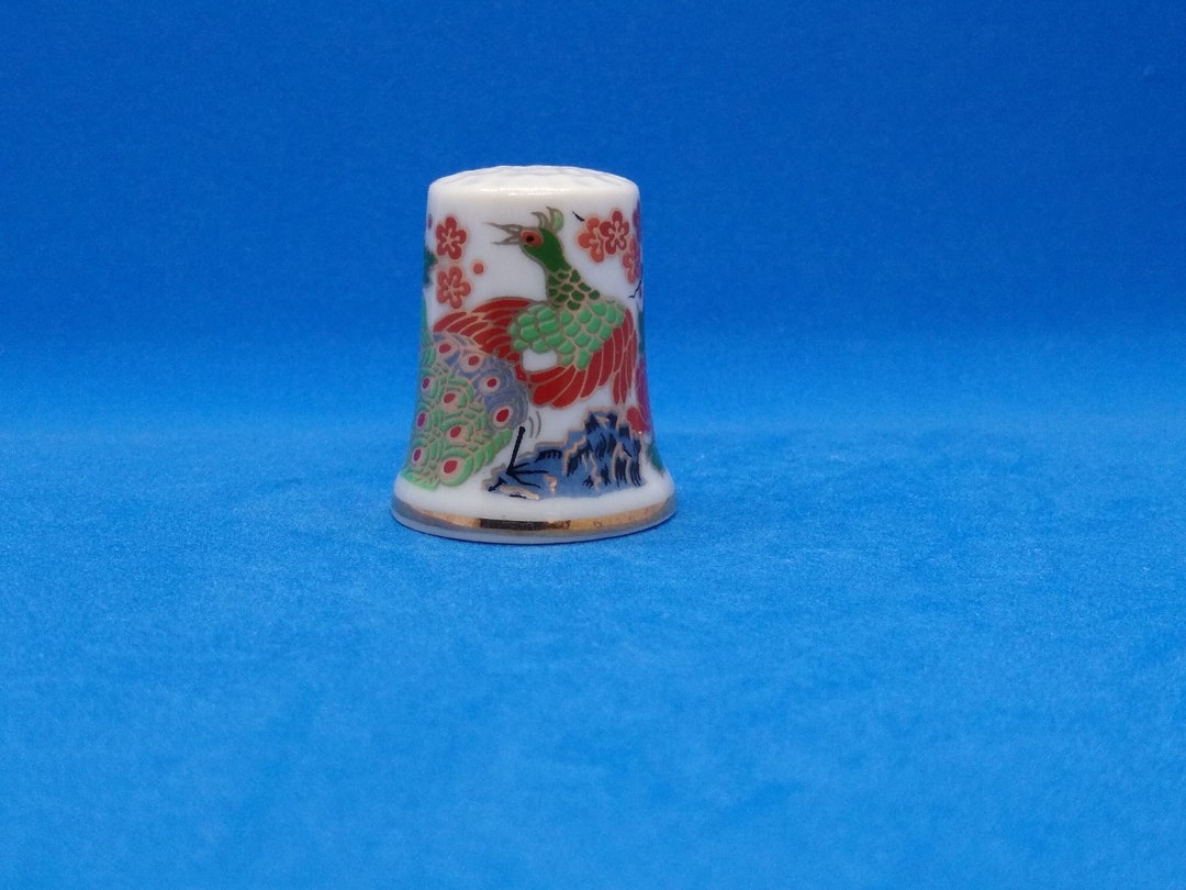 Japaneselook Vintage Peacock and Flower Thimble Thimble Collector Gift