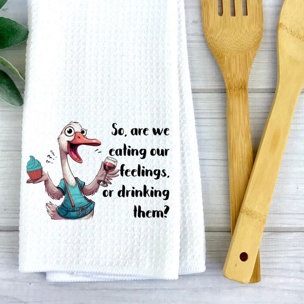 Funny Kitchen Towel Digital Design, Drinking or Eating Feelings, Goose, Digital Design, Tea Towels, Plates, Digital Download