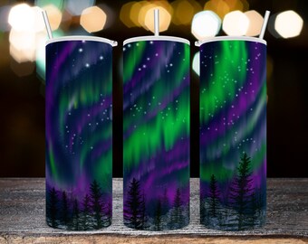 Design de copo Aurora Boreal: Sublimação de Luzes do Norte (Download Digital)