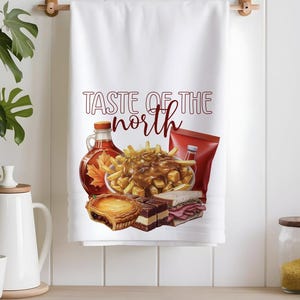 Kanadisches Essen PNG Digital Download, Geschmack des Nordens, Geschirrtuch, Schürze, Poutine, Butter Tarte, Ahornsirup, Geräuchertes Fleisch, Digital