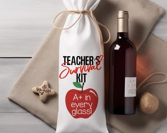 Teacher's Survival Kit Digital Design, Wine Digital Design, PNG, Wine Bag, Hostess Gift, Printable, Christmas, Digital Download