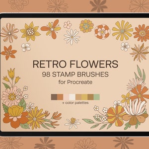 Retro Groovy Flowers & Leaves Stempel Pinsel für Procreate, Procreate Stempel, Floral Brush Procreate, Digitale Pinsel für Ipad, Pinsel Set