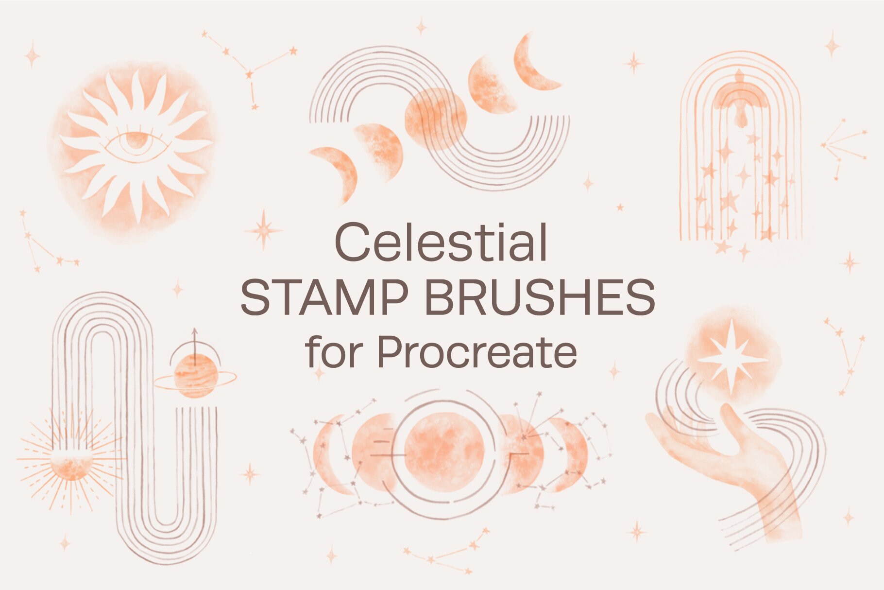 Watercolor Celestial Stamp Brushes for Procreate, Procreate Stamps ...