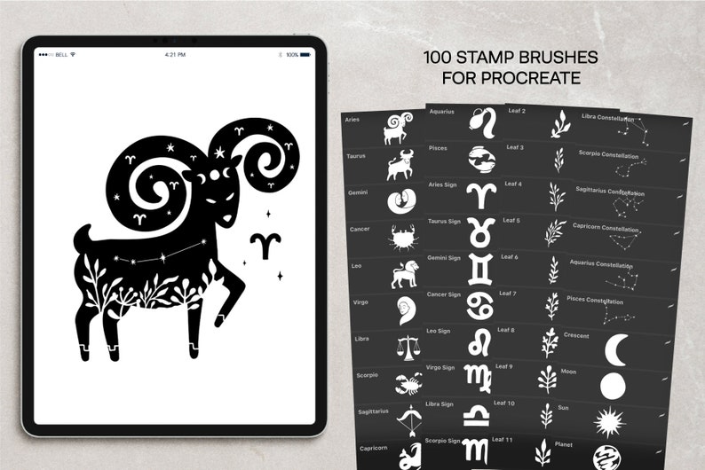 Zodiac Stamp Brushes for Procreate,silhouettes of Zodiac Signs