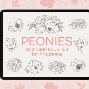Peony Flowers and Leaves Stamp Brushes for Procreate, Procreate stamps, Tattoo Floral Brush Procreate, Digital Brushes for Ipad, Brush Set