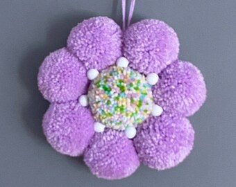 9" Pom Pom Flower | Pom Pom Daisy | Purple, Lavender | Flower Wall Decor | Baby | Bedroom Decor | Nursery Decor | Girl Decor | Baby Shower