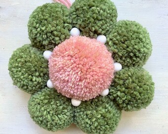 9" Pom Pom Flower | Pom Pom Daisy | Green, Sage, Rose Gold, Pink | Flower Wall Decor | Bedroom Decor | Nursery | Girl Decor | Baby Shower