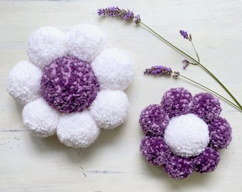 Set of Pom Pom Flowers | Pom Pom Daisy | Lavender, Purple, White | Flower Wall Decor | Bedroom Decor | Nursery | Kid Decor | Baby Shower