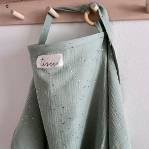 Funda de lactancia / Funda de lactancia materna / Muselina de gasa doble transpirable / Delantal de lactancia materna / Chal + Funda para asiento de automóvil en oro menta