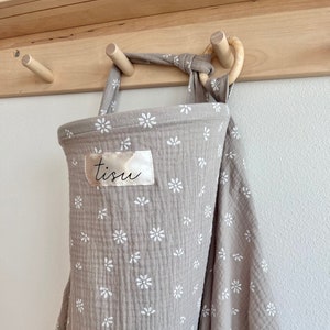Funda de lactancia para lactancia materna y extracción de leche materna / Muselina de doble gasa / Chal de lactancia + Funda para asiento de coche con estampado de margaritas