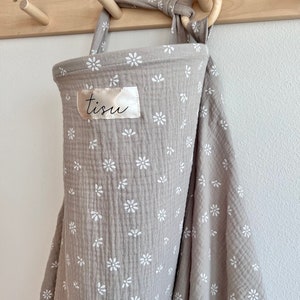 Ein tolles Geschenk zur Geburt, zur Taufe, zum Muttertag... Musselin Musselin Musselin | Beeren Stillen Schürze Schal + Autositz Bezug in Gänseblümchen-Blumen-Muster Beige Daisy