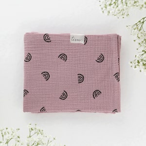 Manta de algodón de gasa doble de muselina para bebés, manta de muselina para bebés, manta para envolver, manta para cochecito en arcoíris rosa empolvado.