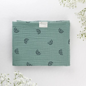 Manta de algodón de gasa doble de muselina para bebés, manta de muselina para bebés, manta para envolver, manta para cochecito en arcoíris verde polvoriento