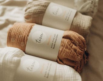 Sábana bajera ajustable para cuna / Algodón muselina oeko-tex con elástico / Sábana bajera ajustable para cuna / Ropa de cama infantil con estampado de margaritas / Color neutro para niño o niña