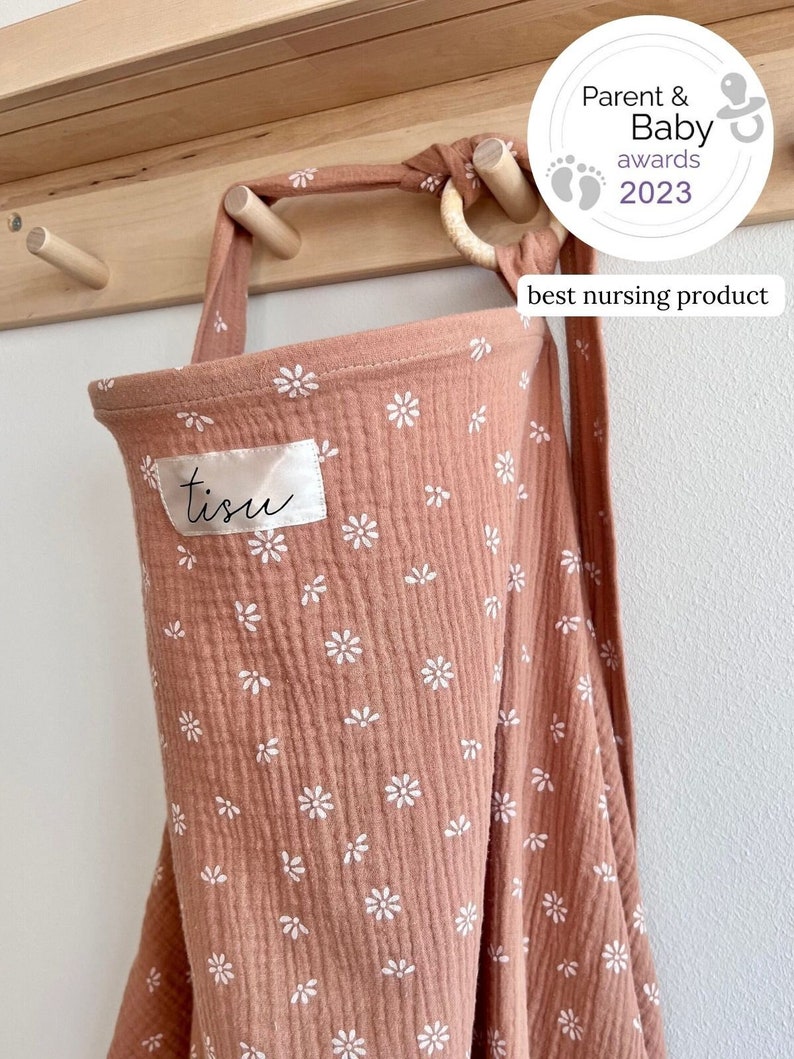 Ein tolles Geschenk zur Geburt, zur Taufe, zum Muttertag... Musselin Musselin Musselin | Beeren Stillen Schürze Schal + Autositz Bezug in Gänseblümchen-Blumen-Muster Caramel Daisy