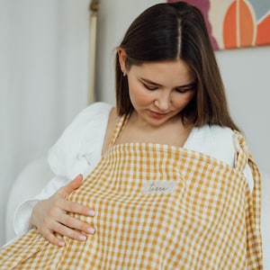 Funda de lactancia para lactancia materna y extracción de leche materna / Mantito de gasa doble de muselina para lactancia materna, funda para coche, estampado de cuadros vichy, regalo de ducha
