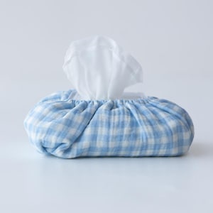 Deksel voor vochtige babydoekjes Tissuedoos Kwekerijdecoratie Bijpassende aankleedkussenhoes Baby Essentials Babydoekjesstation Luiertas gingangpatroon Baby Blue Gingham