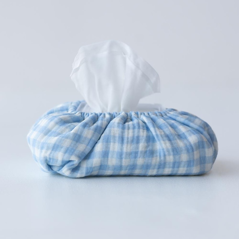 Deksel voor vochtige babydoekjes Tissuedoos Kwekerijdecoratie Bijpassende aankleedkussenhoes Baby Essentials Babydoekjesstation Luiertas gingangpatroon Baby Blue Gingham