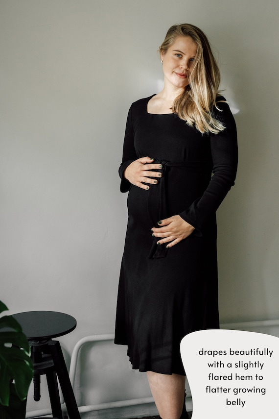 Pregnancy Maternity Nursing Dress Cotton Breastfeeding Loose Neutral  Stretchy Flare Midi Long Sleeves Comfortable Plus Size Office Wear 