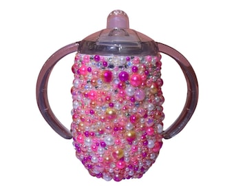 Rhinestone Sippy Cup Pearl Sippy Cup Bling Sippy Cup Bedazzled Sippy Cup Tumbler Toddler Girl Gift Rhinestone Tumbler Cup Pearl Beads 10oz