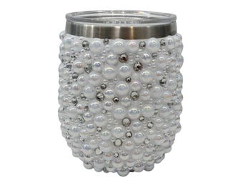 Rhineston Wine Tumbler White Pearl Bling Corcksicle Wine Tumbler Bedazzled Wine Cup Rhinestone Tumbler Pearl Wine Glass Gift for Mom Wine