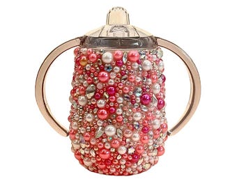 Bling Rhinestone Sippy Cup: Pearl Bedazzled Tumbler, Toddler Girl Gift