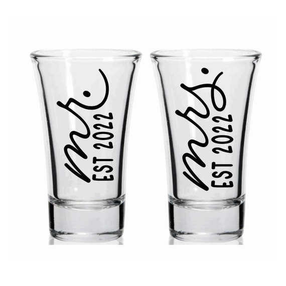 Mr. and Mrs. Shot Glasses Mr. Mrs Est 2022 Elegant Black Font Etsy