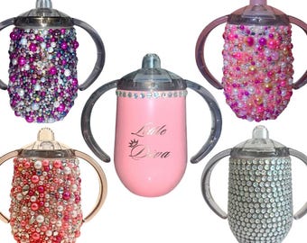 Rhinestone Sippy Cup Pearl Sippy Cup Bling Sippy Cup Bedazzled Sippy Cup Tumbler Toddler Girl Gift Rhinestone Tumbler Cup Pearl Beads 10oz