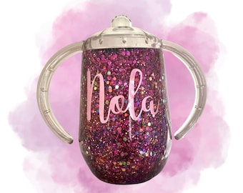 Custom Sippy Cup Personalized Sippy Cup Girl Sippy Cup Glitter Purple Sippy Cup Personalized Baby Gift Toddler Cup 1st Birthday Gift 10oz