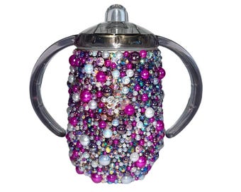 Rhinestone Sippy Cup Pearl Sippy Cup Bling Sippy Cup Bedazzled Sippy Cup Purple Toddler Girl Gift Rhinestone Tumbler Cup Pearl Beads 10oz