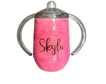 Custom Sippy Cup Girl Sippy Cup Glitter Purple Sippy Pink Sippy Personalized Baby Gift Toddler Cup 1st Birthday Girl Baby Wine Cup 10oz