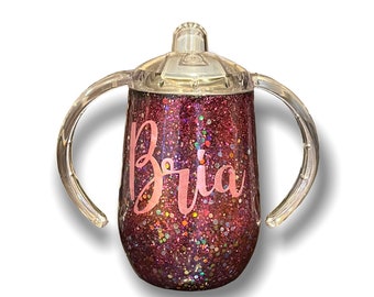 Custom Sippy Cup Girl Sippy Cup Glitter Purple Sippy Pink Sippy Personalized Baby Gift Toddler Cup 1st Birthday Girl Baby Wine Cup 10oz