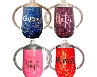 Personalized Sippy Cup Tumblers Glitter Sippy Cup 10oz Personalized Sippy Cup Baby Girl Toddler Cup 1st Birthday Gift Custom Sippy Cup Gift