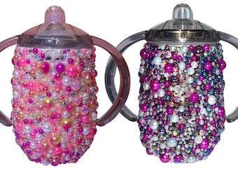 Rhinestone Sippy Cup Pearl Sippy Cup Bling Sippy Cup Bedazzled Sippy Cup Tumbler Toddler Girl Gift Rhinestone Tumbler Cup Pearl Beads 10oz