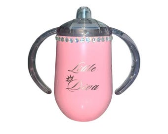 Sippy Cup Pink Tumbler Rhinestone Little Diva Pink Toddler Baby Gift Toddler Girl Gift 1st Birthday Present  Girl Gift Bling Sippy Cup 10oz