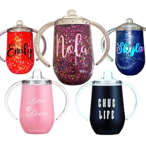 Personalized Sippy Cup Tumblers Glitter Sippy Cup 10oz Personalized Sippy Cup Baby Girl Toddler Cup 1st Birthday Gift Custom Sippy Cup Gift