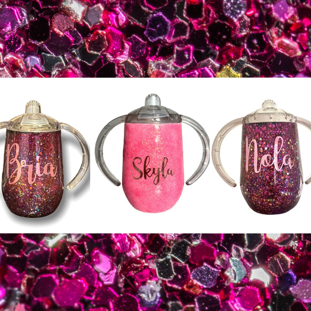 Custom Sippy Cup Girl Sippy Cup Glitter Purple Sippy Pink Sippy
